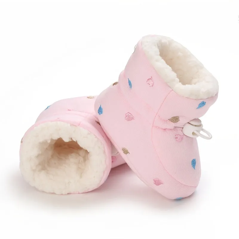 Cute Star Heart Comfortable Boots For Baby Boys And Girls, Soft And Warm Plus Fleece Boots For Indoor Outdoor Walking, Autumn And Winter