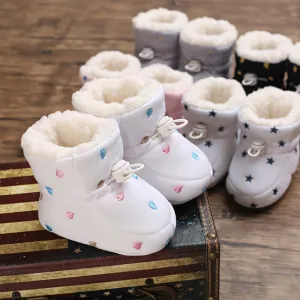 Cute Star Heart Comfortable Boots For Baby Boys And Girls, Soft And Warm Plus Fleece Boots For Indoor Outdoor Walking, Autumn And Winter