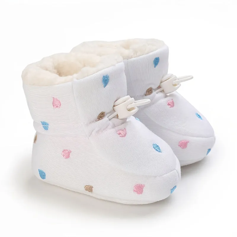 Cute Star Heart Comfortable Boots For Baby Boys And Girls, Soft And Warm Plus Fleece Boots For Indoor Outdoor Walking, Autumn And Winter