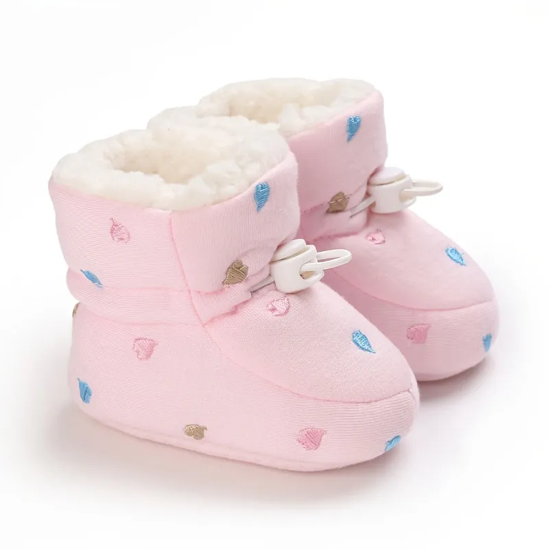 Cute Star Heart Comfortable Boots For Baby Boys And Girls, Soft And Warm Plus Fleece Boots For Indoor Outdoor Walking, Autumn And Winter