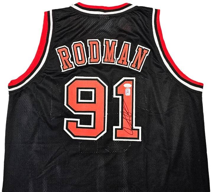 Dennis Rodman Chicago Signed Black Basketball Jersey JSA