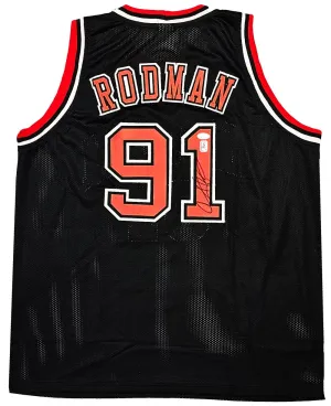 Dennis Rodman Chicago Signed Black Basketball Jersey JSA