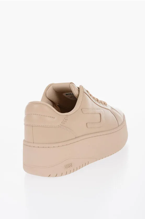 Diesel Leather ATHENE BOLD X Platform Sneakers with Visible Stitchi