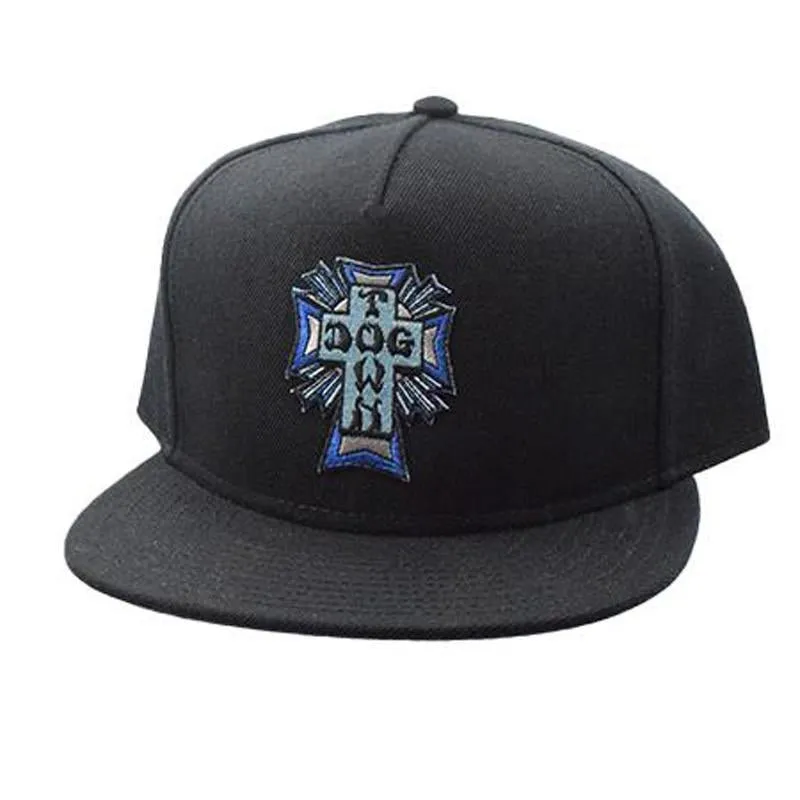 Dogtown Skateboards Blue Cross Patch Snapback Flat Bill Hat