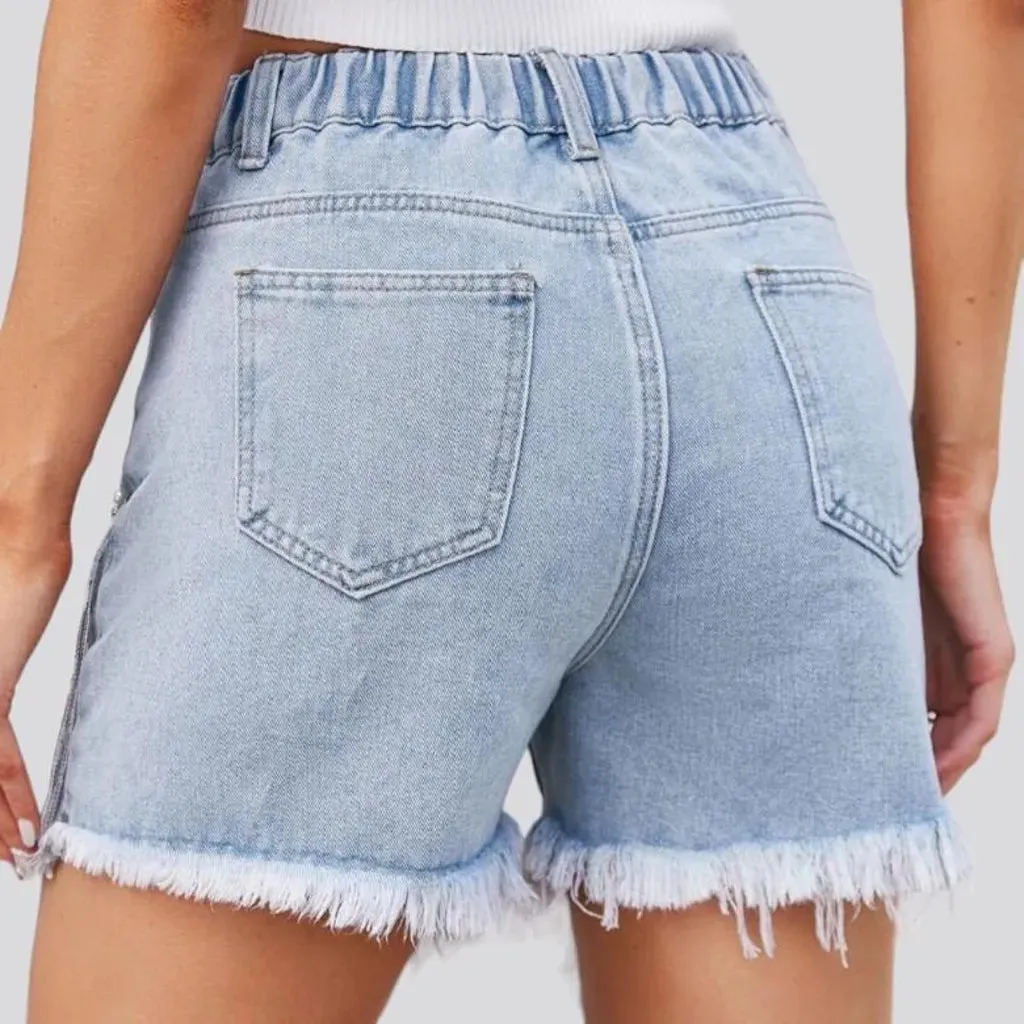 Embellished light-wash jean shorts for ladies