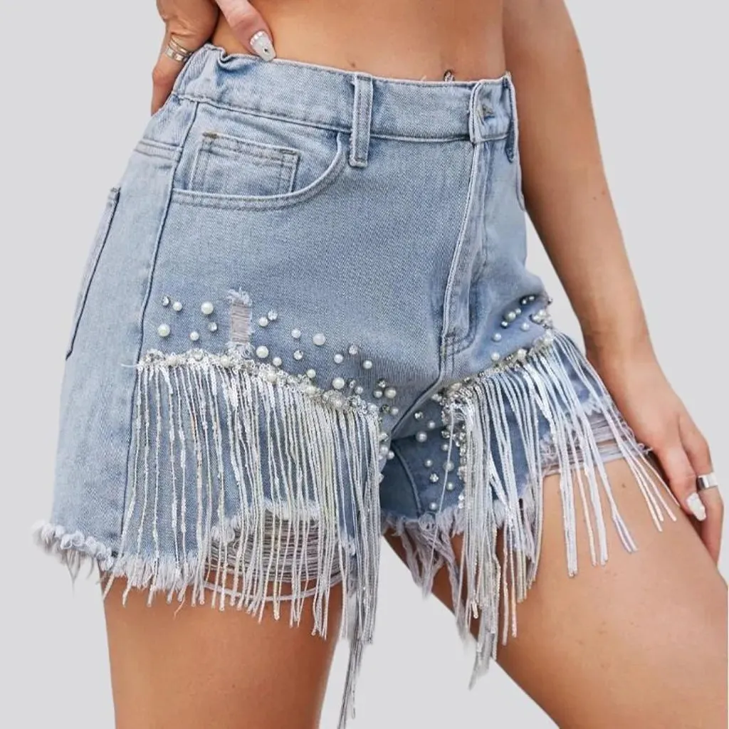 Embellished light-wash jean shorts for ladies