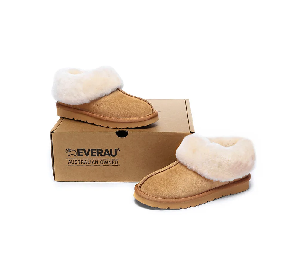 EVERAU® UGG Slippers Sheepskin Wool Suede Ankle Homey