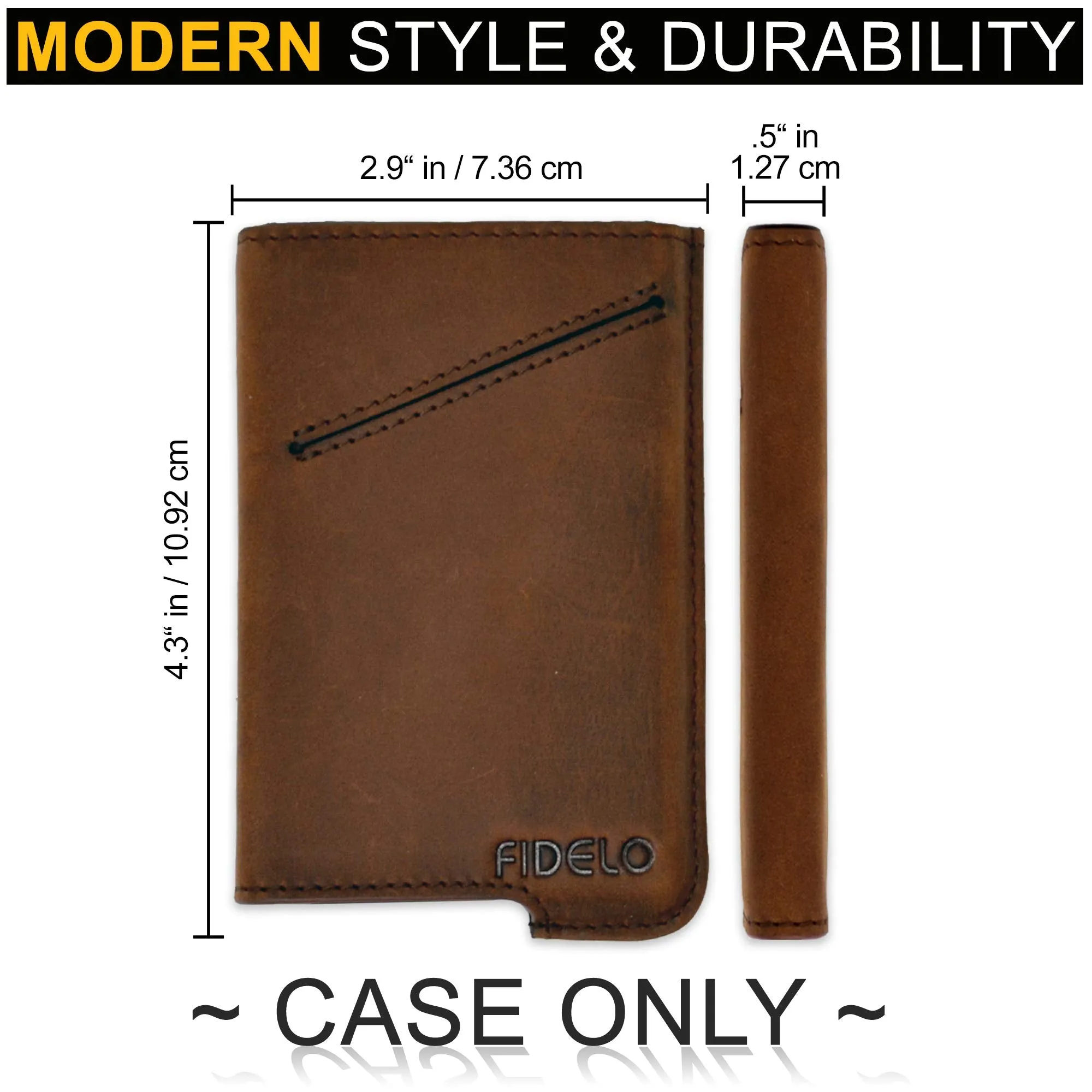 Fidelo Minimalist Wallet for Men - Slim Credit Card Holder RFID Mens Wallets - LEATHER