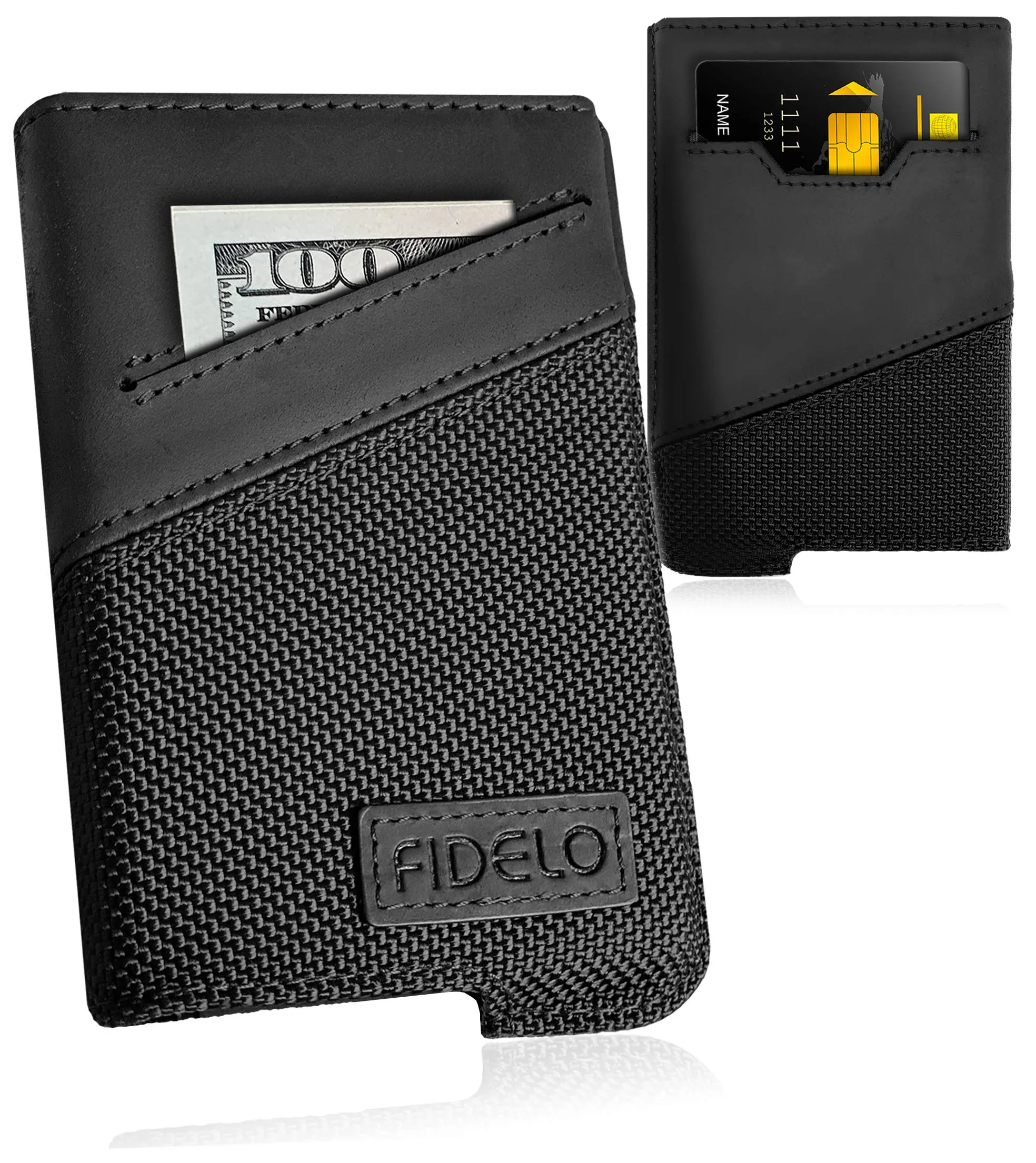 Fidelo Minimalist Wallet for Men - Slim Credit Card Holder RFID Mens Wallets - LEATHER