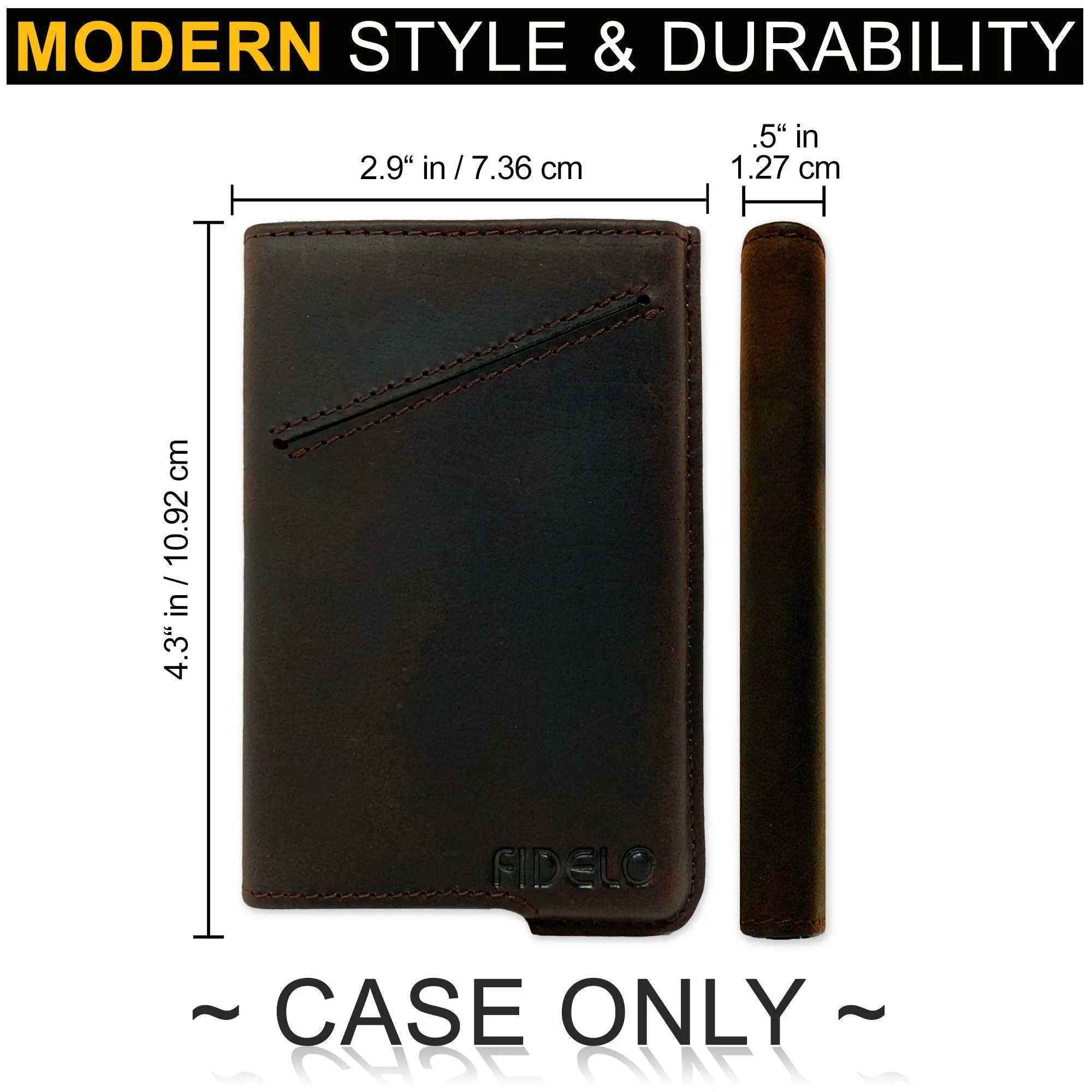 Fidelo Minimalist Wallet for Men - Slim Credit Card Holder RFID Mens Wallets - LEATHER