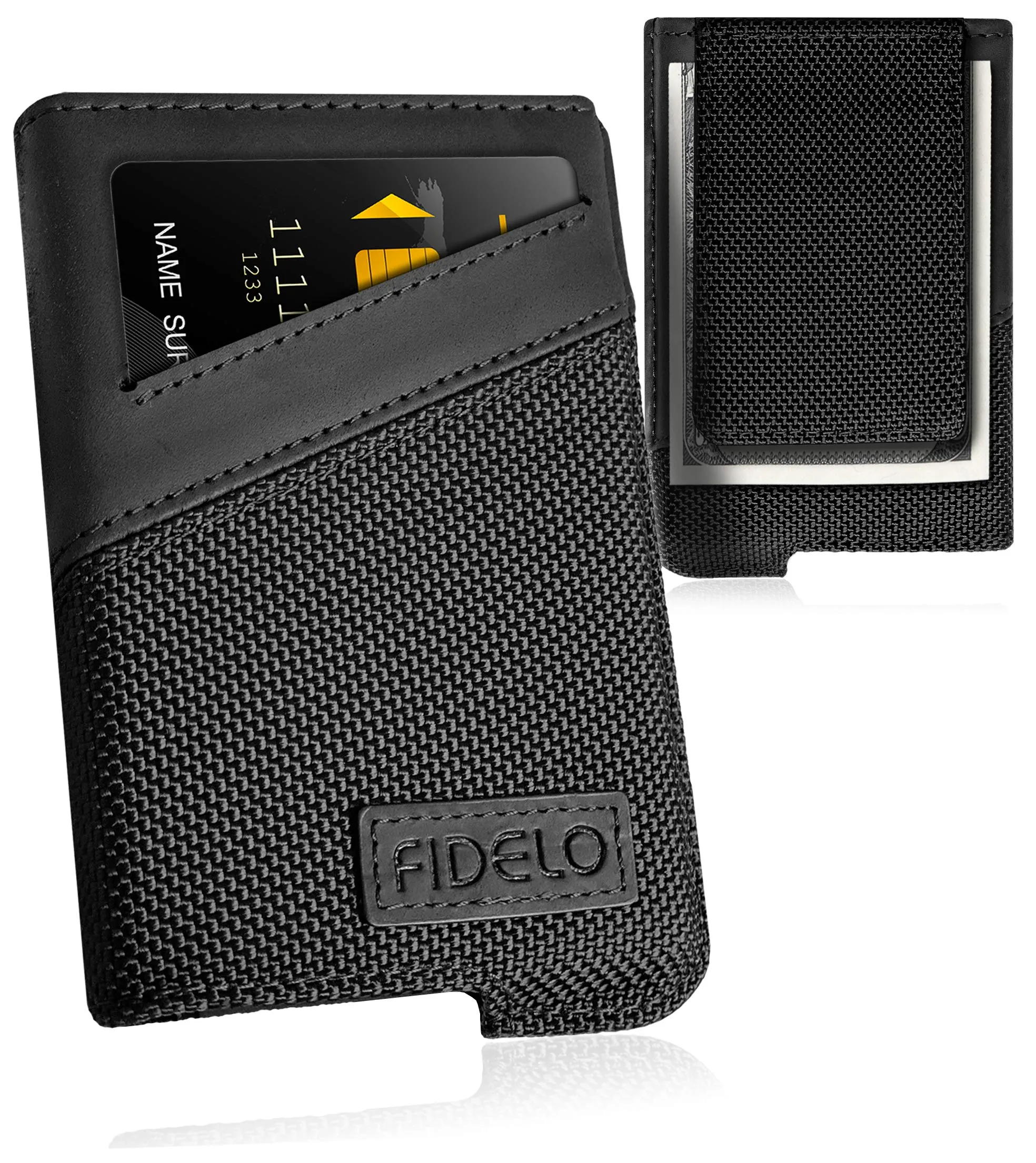 Fidelo Minimalist Wallet for Men - Slim Credit Card Holder RFID Mens Wallets - LEATHER