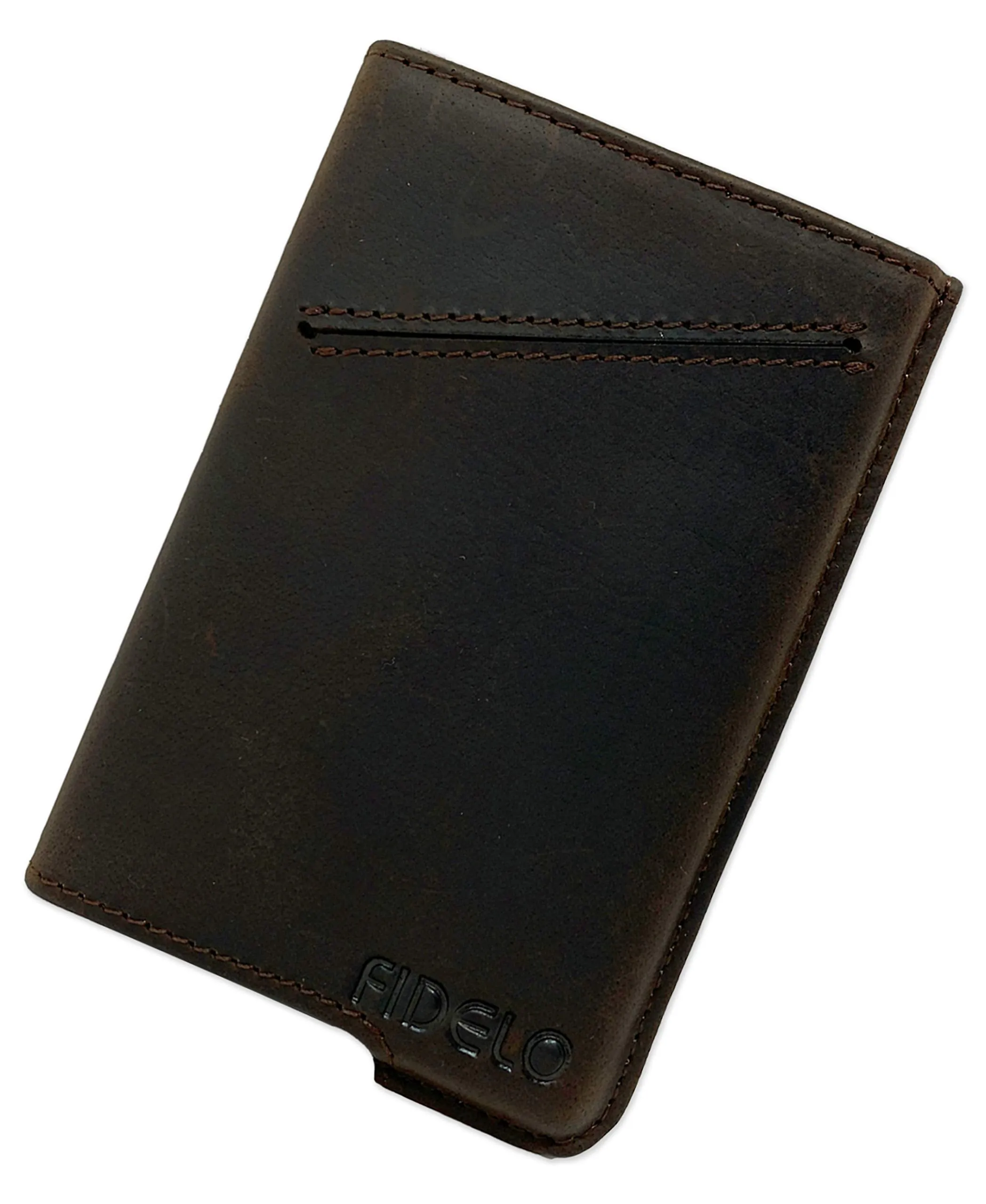 Fidelo Minimalist Wallet for Men - Slim Credit Card Holder RFID Mens Wallets - LEATHER