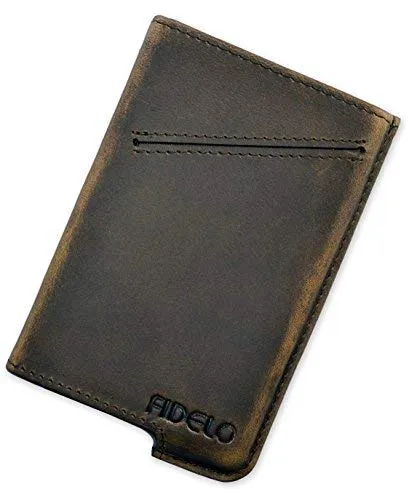 Fidelo Minimalist Wallet for Men - Slim Credit Card Holder RFID Mens Wallets - LEATHER