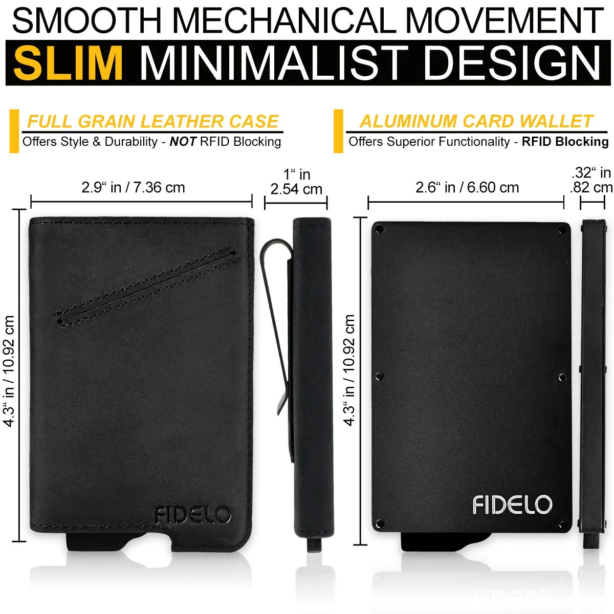 Fidelo Minimalist Wallet for Men - Slim Credit Card Holder RFID Mens Wallets - LEATHER