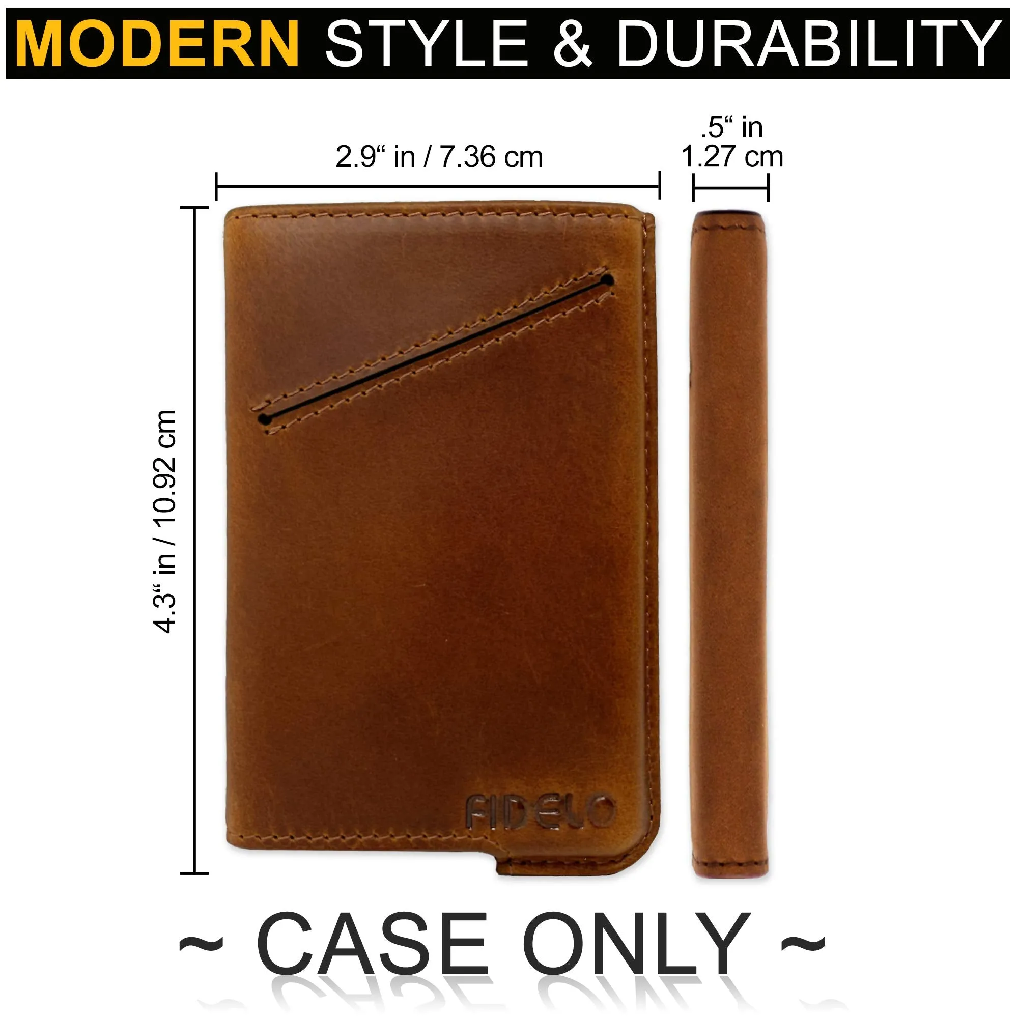 Fidelo Minimalist Wallet for Men - Slim Credit Card Holder RFID Mens Wallets - LEATHER