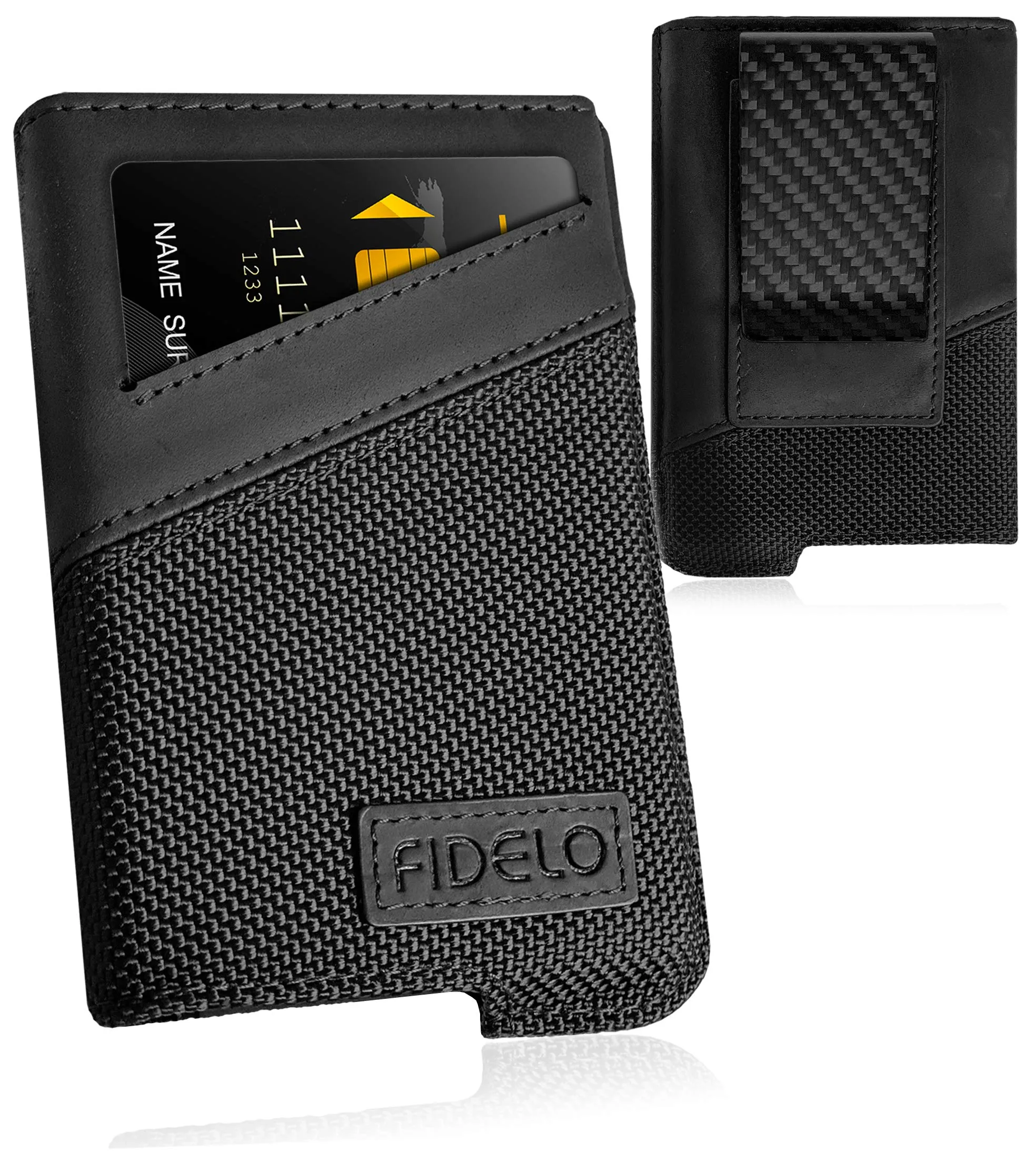 Fidelo Minimalist Wallet for Men - Slim Credit Card Holder RFID Mens Wallets - LEATHER