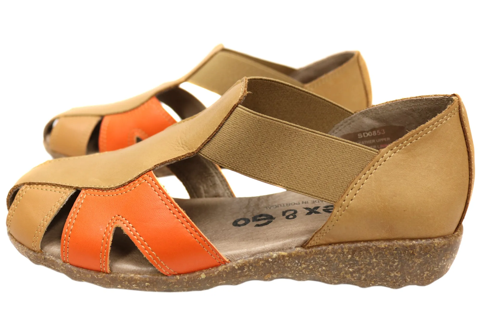 Flex & Go Skyler Womens Comfort Leather Sandals Shoes Made In Portugal