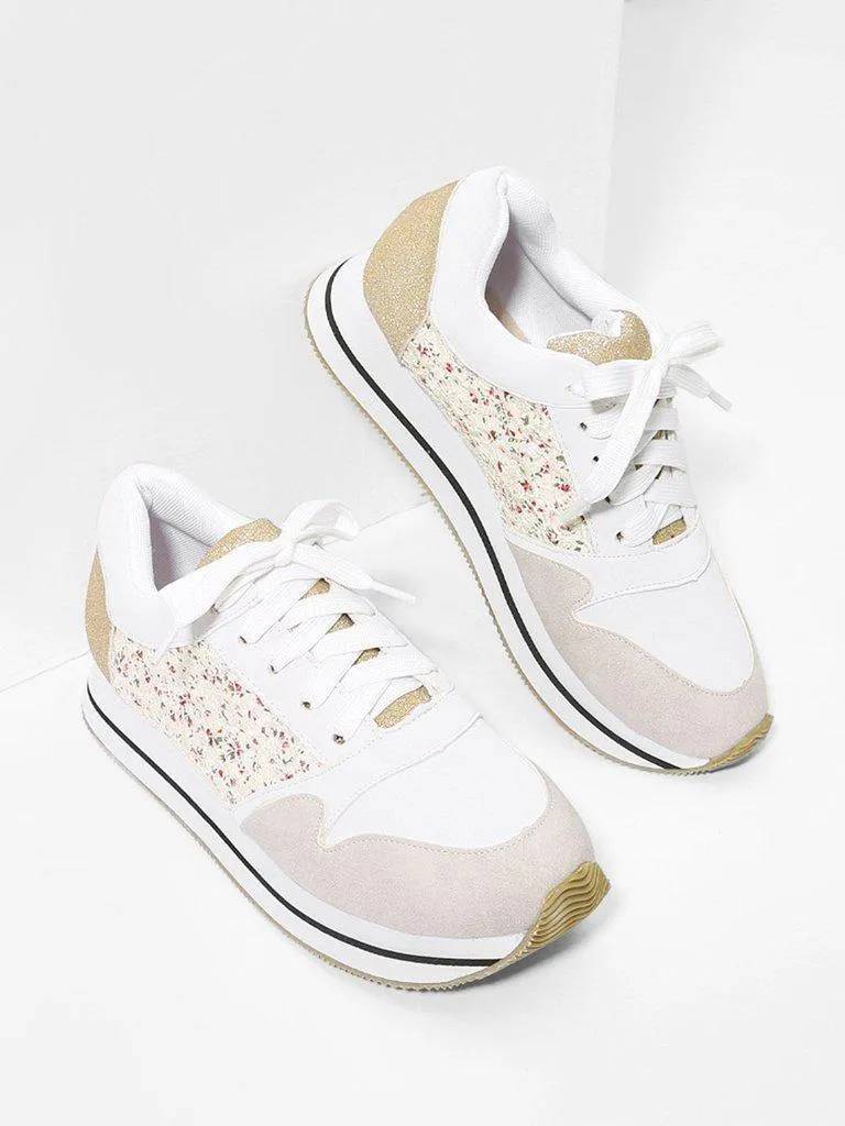 Flower Lace Panel Lace Up Trainers