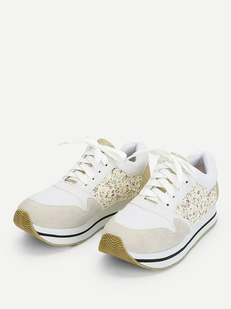 Flower Lace Panel Lace Up Trainers