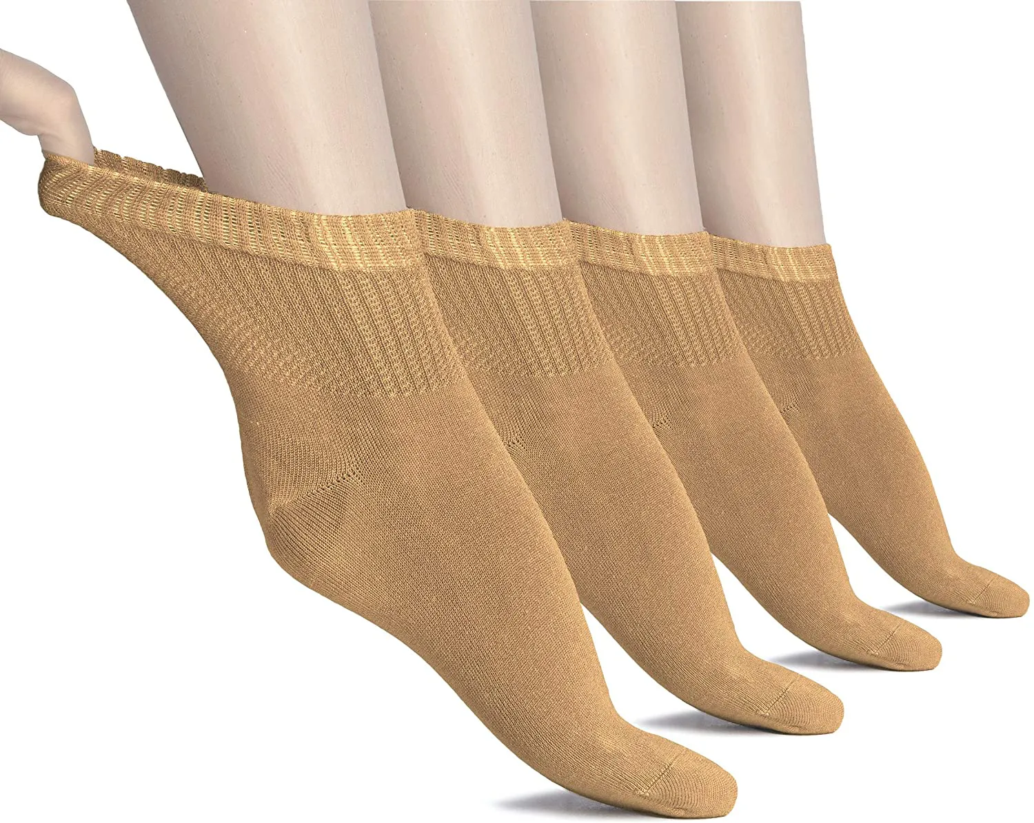 Hugh Ugoli Women's Loose Diabetic Ankle Socks, Bamboo, Wide, Thin, Seamless Toe and Non-Binding Top, 4 Pairs