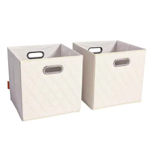 JIAessentials 13 inch Foldable Diamond Patterned Faux Leather Storage Cube Bins Set of Two with Dual Handles - 13" Beige