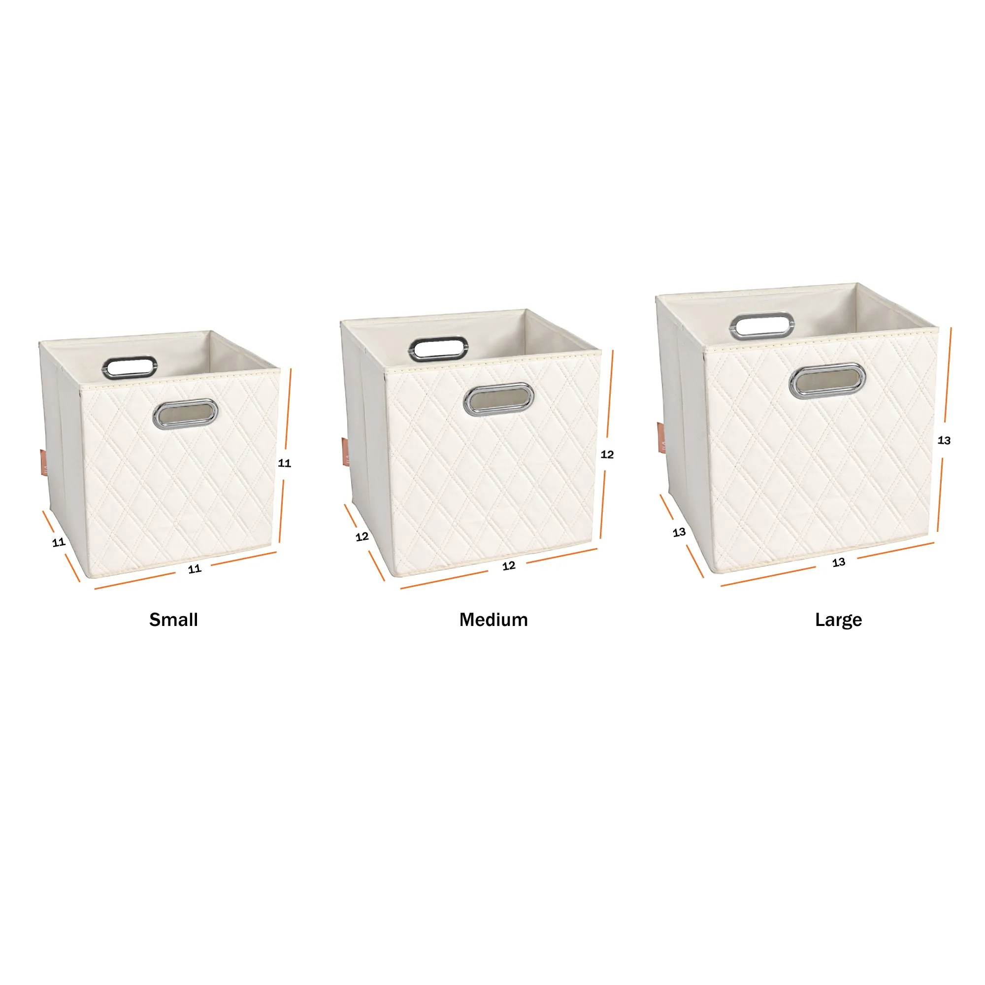 JIAessentials 13 inch Foldable Diamond Patterned Faux Leather Storage Cube Bins Set of Two with Dual Handles - 13" Beige