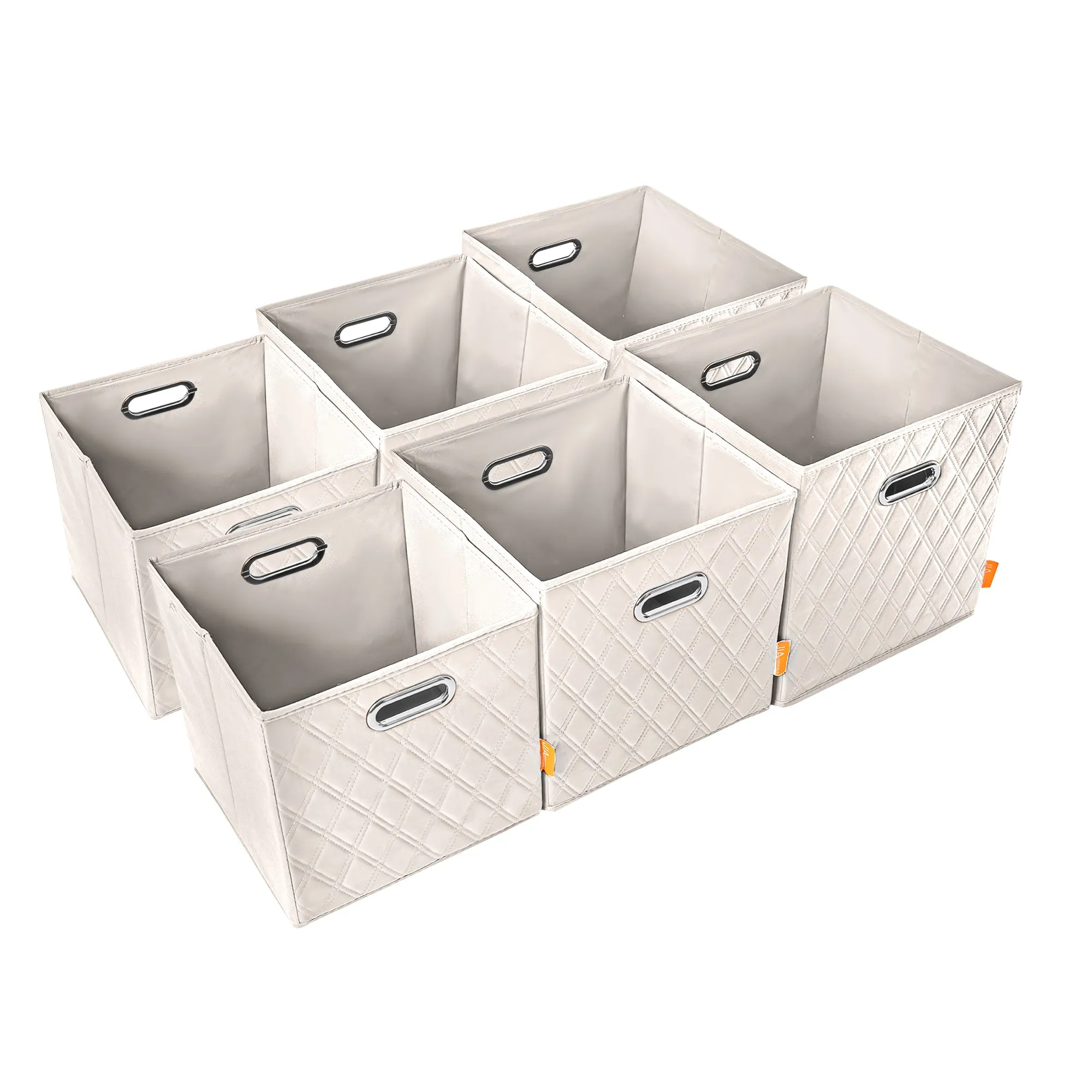 JIAessentials 13 inch Foldable Diamond Patterned Faux Leather Storage Cube Bins Set of Two with Dual Handles - 13" Beige