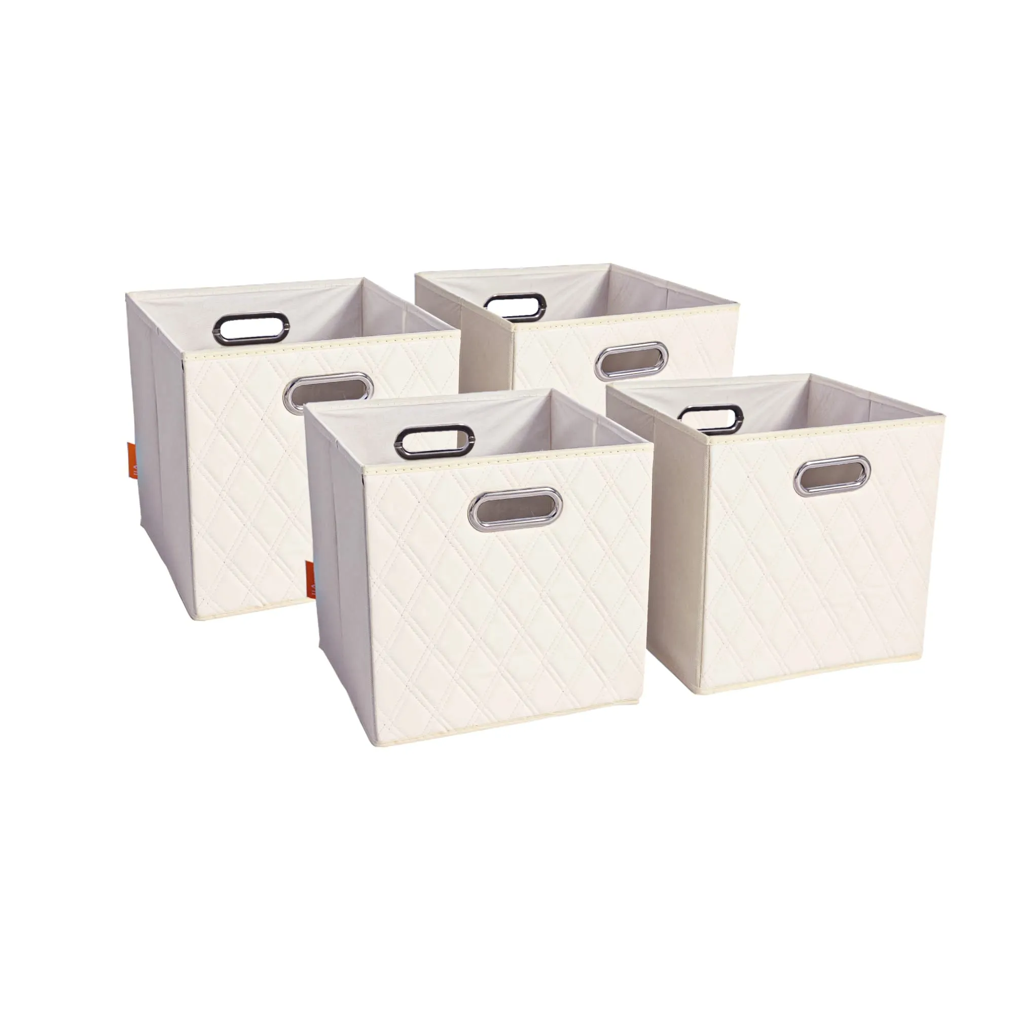 JIAessentials 13 inch Foldable Diamond Patterned Faux Leather Storage Cube Bins Set of Two with Dual Handles - 13" Beige