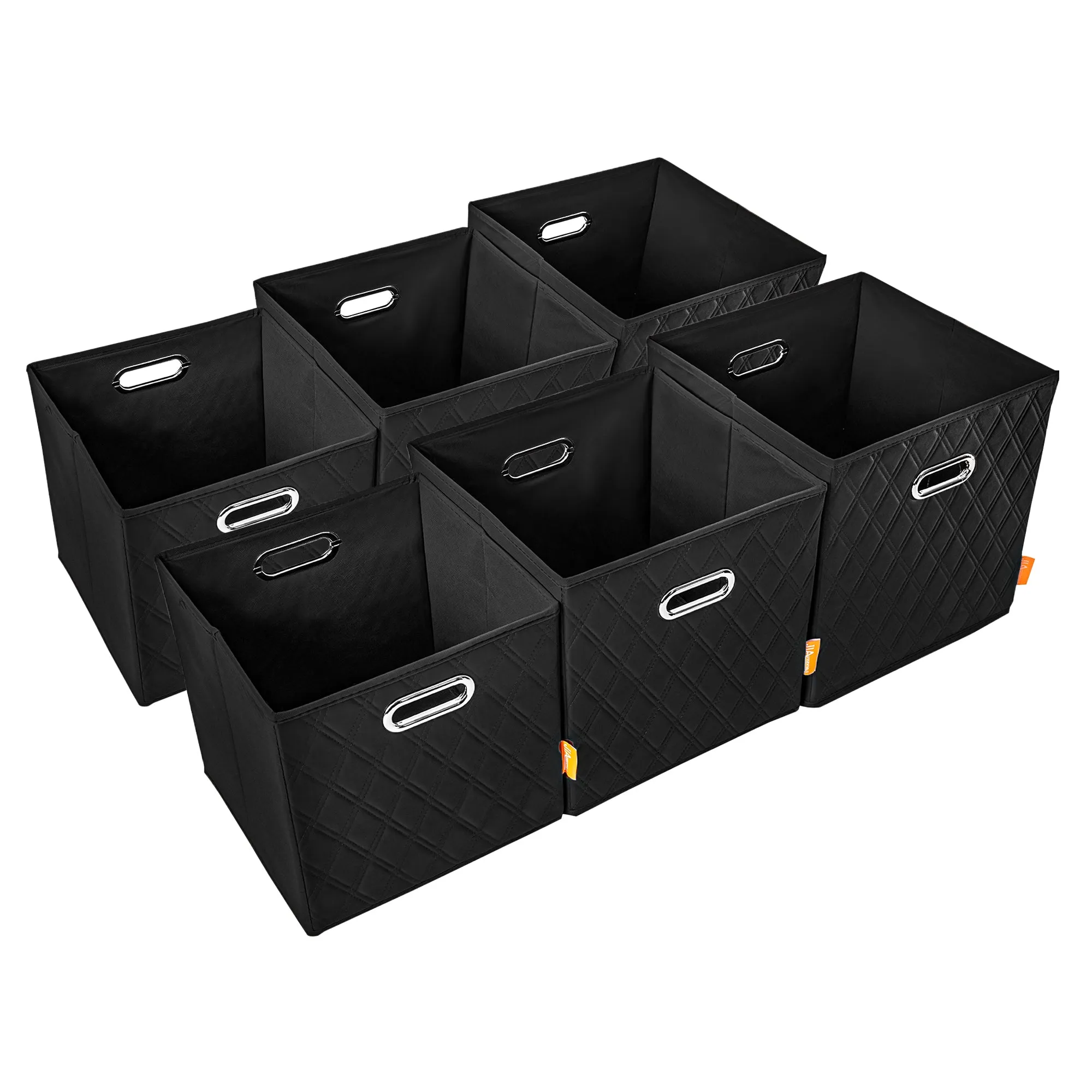 JIAessentials 13 inch Foldable Diamond Patterned Faux Leather Storage Cube Bins Set of Two with Dual Handles - 13" Black