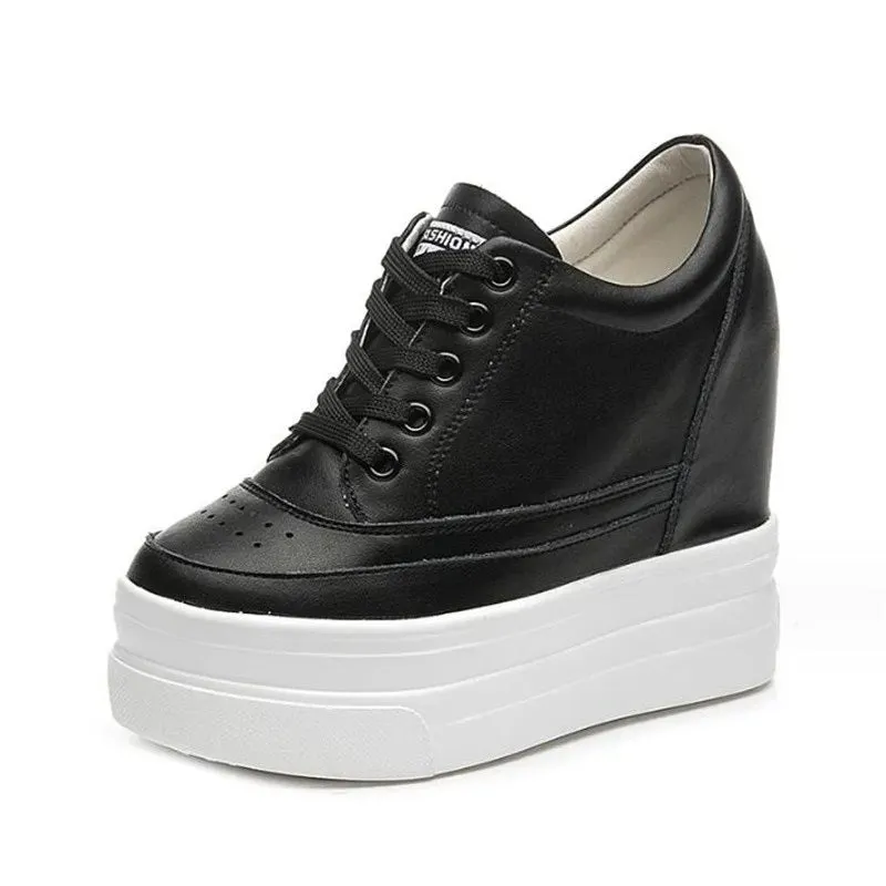 Joskaa 2024 New Genuine Leather Black Platform Sneakers