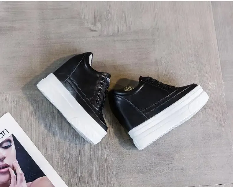 Joskaa 2024 New Genuine Leather Black Platform Sneakers