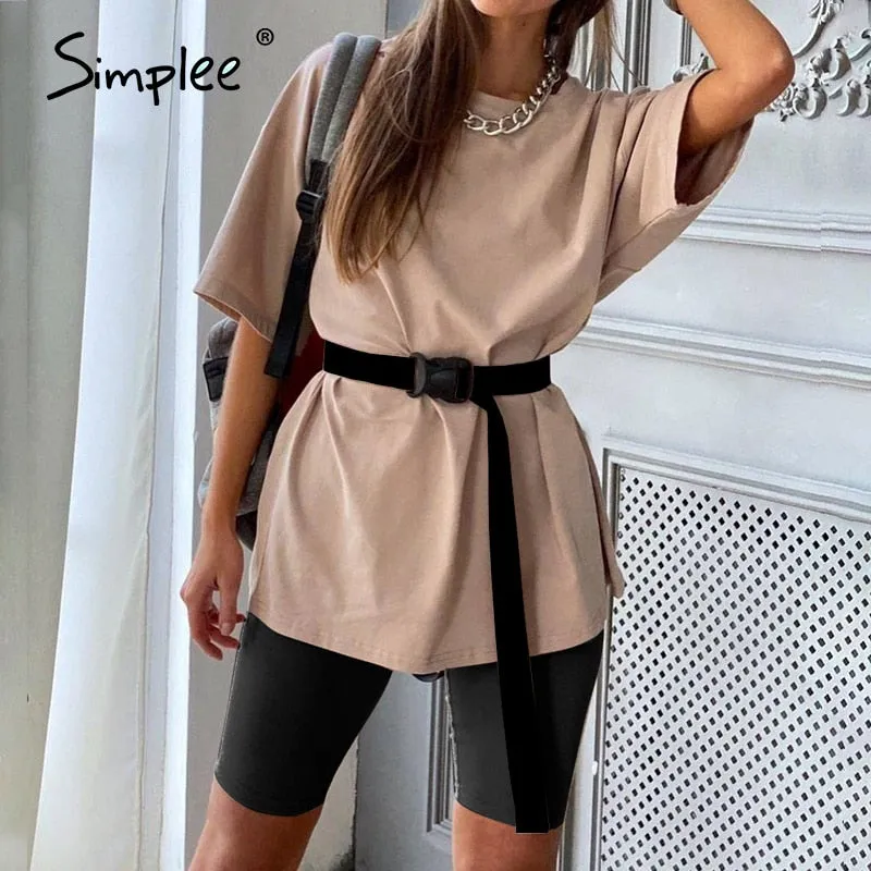 Joskaa Casual Solid Outfits Women's Two Piece Suit with Belt Home Loose Sports Tracksuits Fashion Bicycle Summer Hot Suit 2020