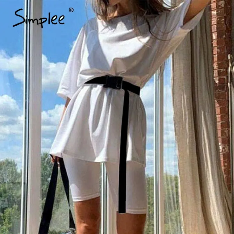 Joskaa Casual Solid Outfits Women's Two Piece Suit with Belt Home Loose Sports Tracksuits Fashion Bicycle Summer Hot Suit 2020