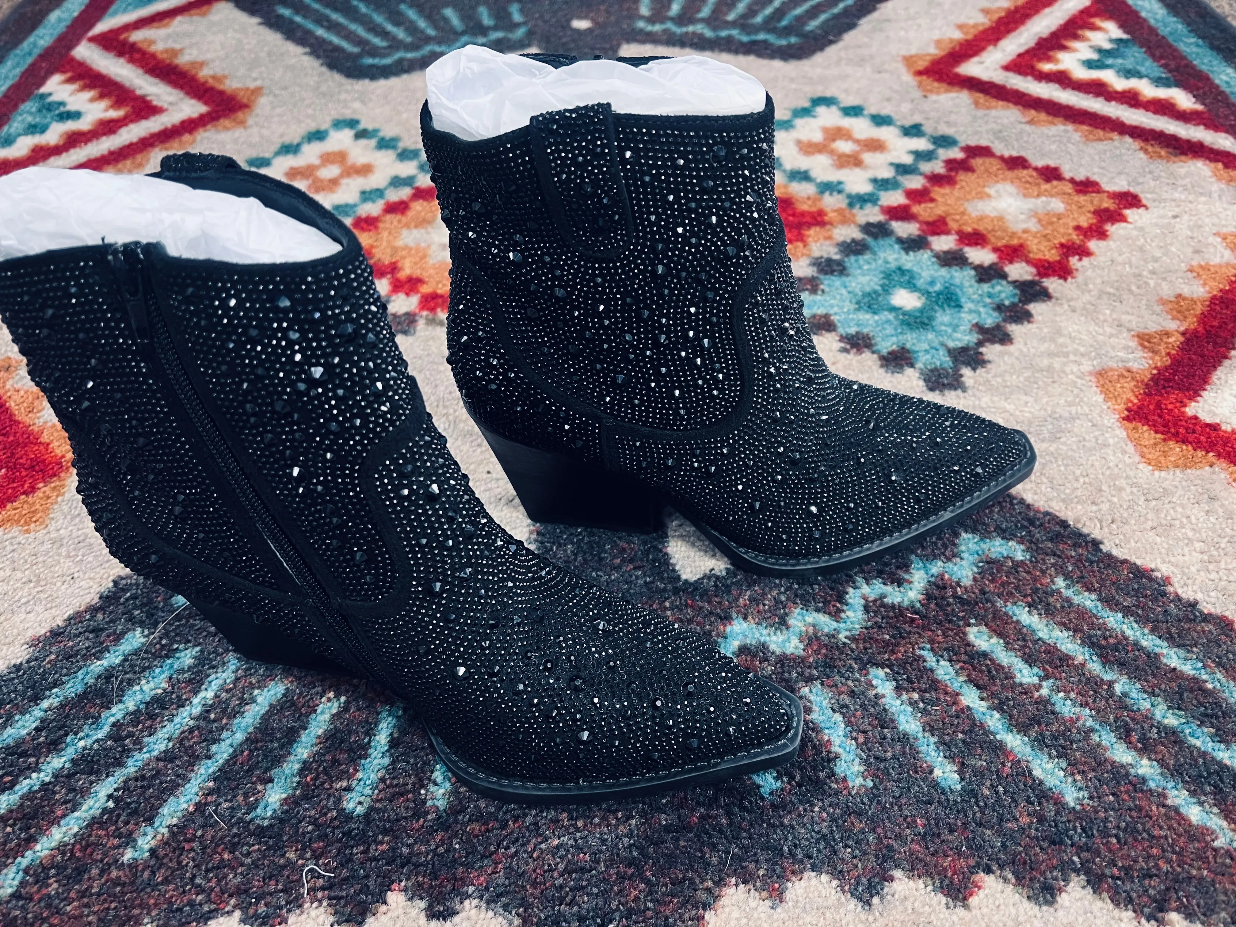 Kady Black Rhinestone Booties