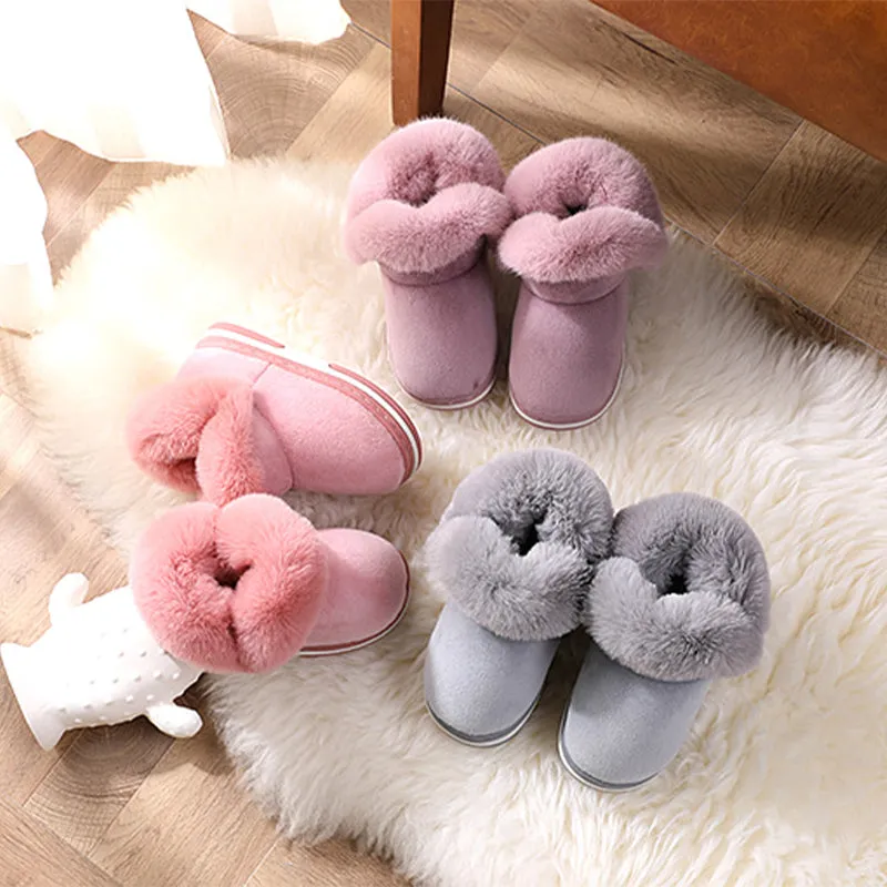 Kids Shoes for Girls Snow Boots Winter Plush Warm Shoes Outdoor Non-slip Slippers