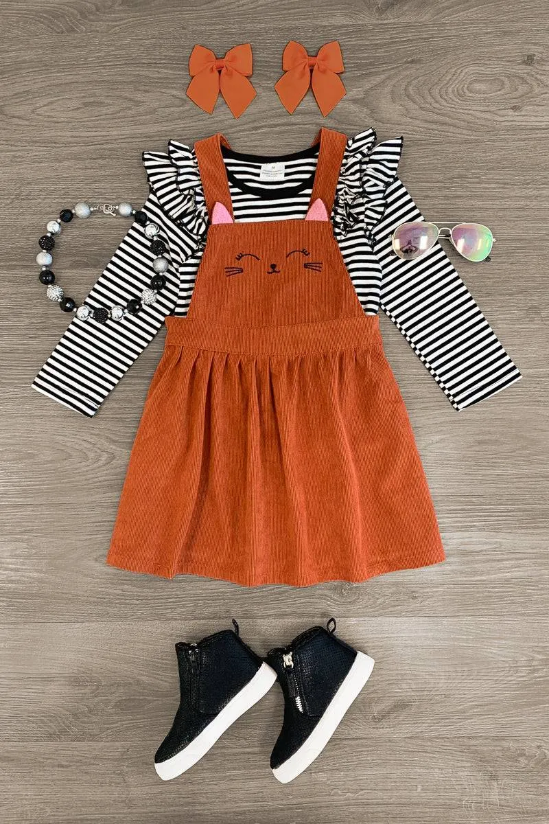 Kitty Cat Corduroy Jumper Dress Set