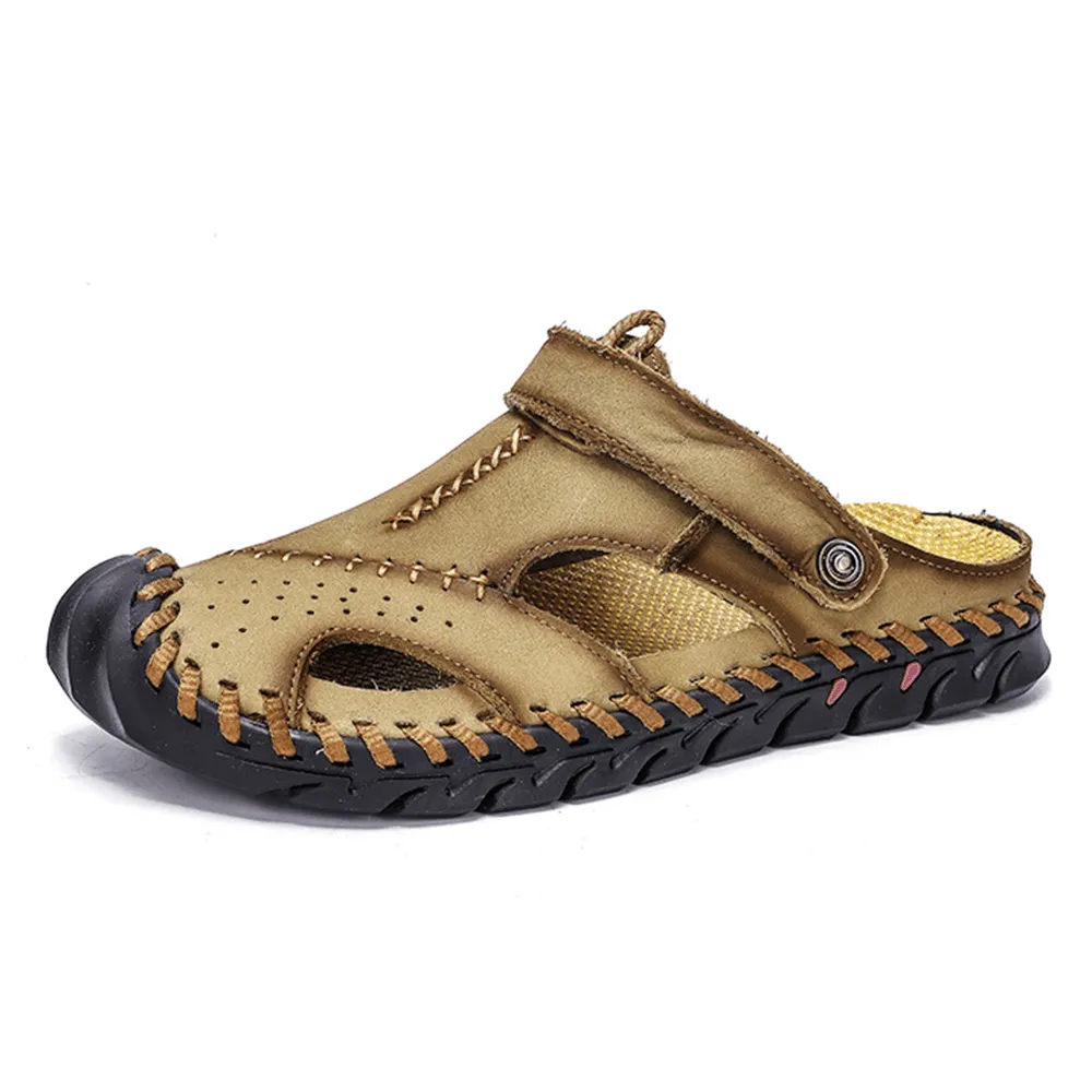 kkboxly kkboxly Men Hand Stitching Non Slip Outdoor Casual Beach Leather Sandals