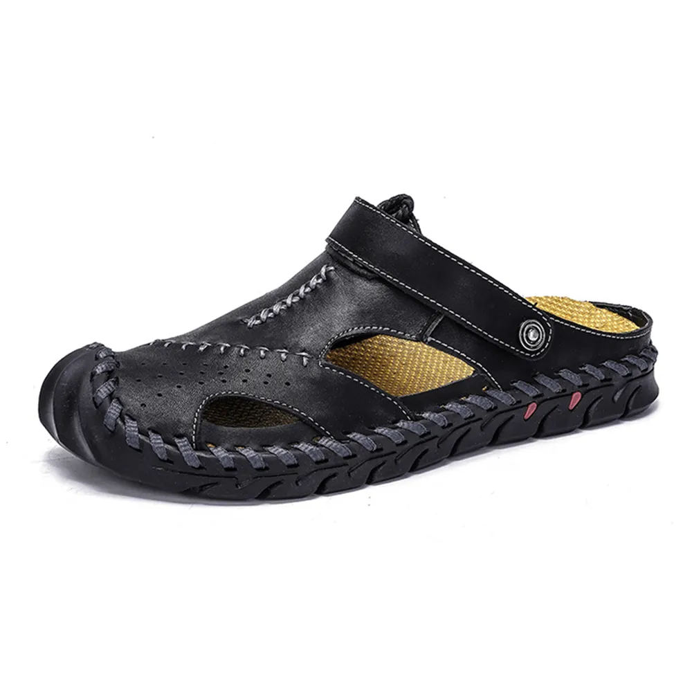 kkboxly kkboxly Men Hand Stitching Non Slip Outdoor Casual Beach Leather Sandals