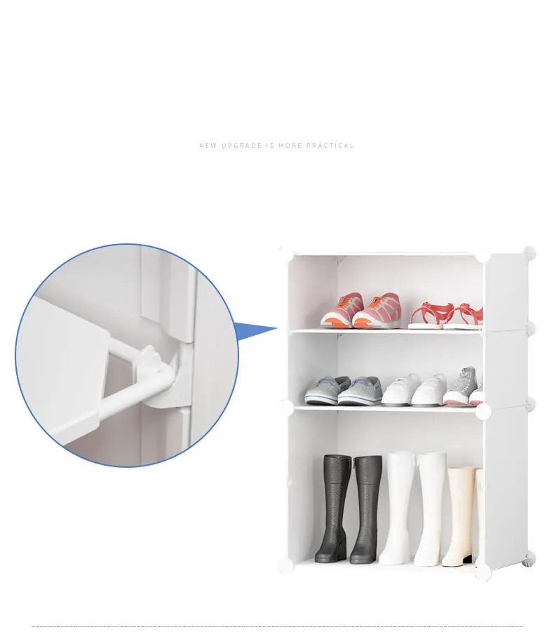 Kuber Industries Shoes Cabinet | 2 Column 4 -Tier Foldable Shoe Rack Organizer for Closet | Plastic Shoe Shelf Collapsible Shoes Storage Box | Shoe Cabinet with Lids | JL2C4TWH | White