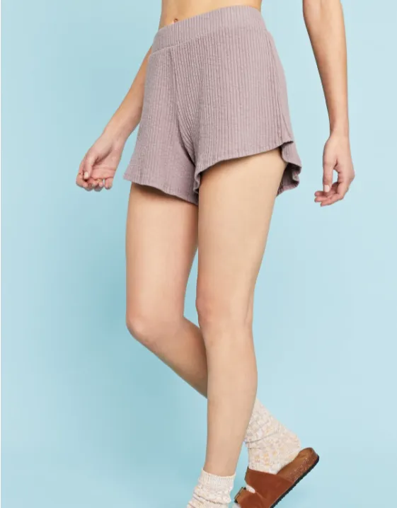 Lavender Ribbed Pull On Shorts