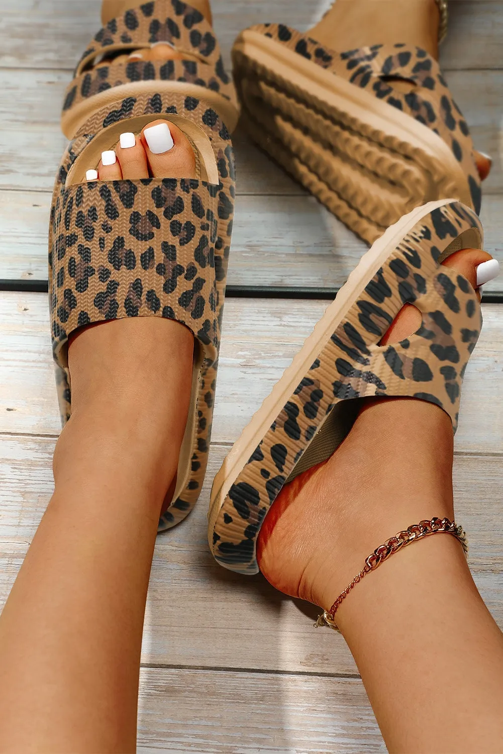 Leopard Print Thick Sole Slip On Sandals