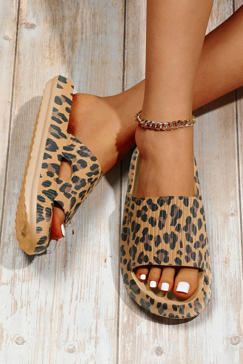 Leopard Print Thick Sole Slip On Sandals