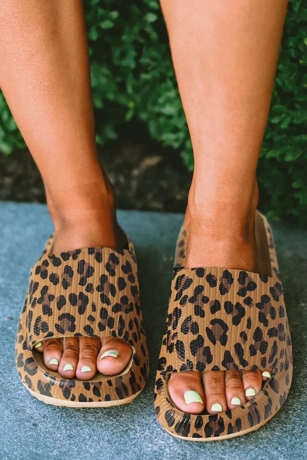 Leopard Print Thick Sole Slip On Sandals