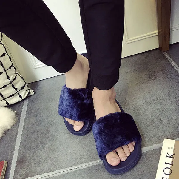 Lotus Jolly Plus size 36-44 women fur slides Unisex couple shoes woman pink fur slippers Lovers home sandals cozy flip flops