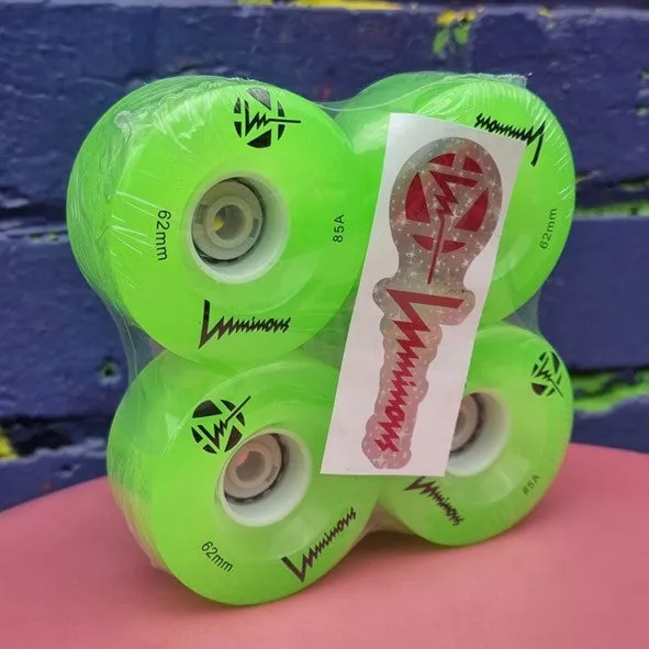 Luminous Light Up Quad Wheels Green 85A - 4 pack