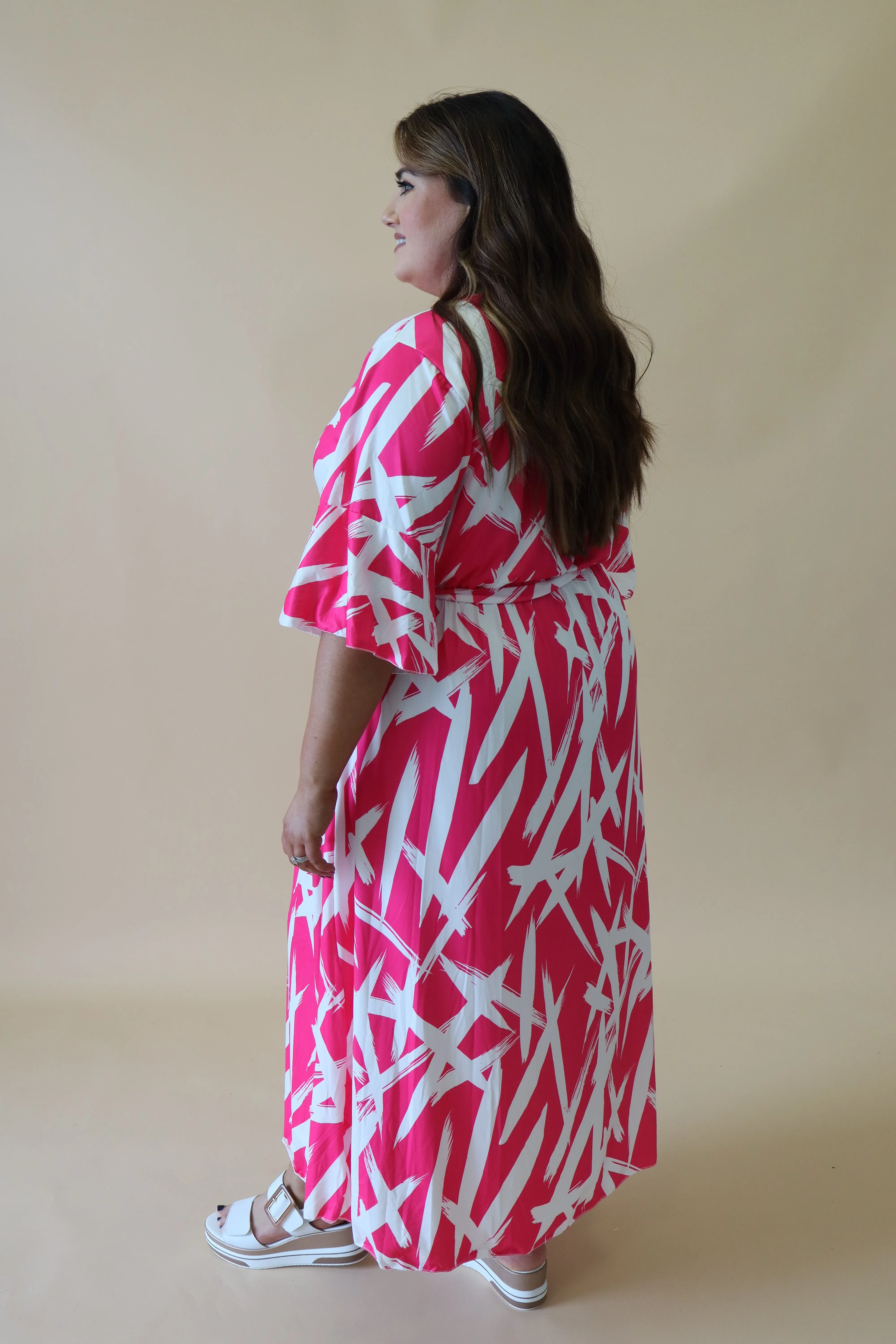 Mali Faux Wrap Dress in Pink Print