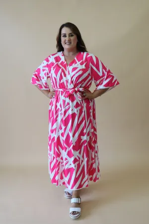 Mali Faux Wrap Dress in Pink Print