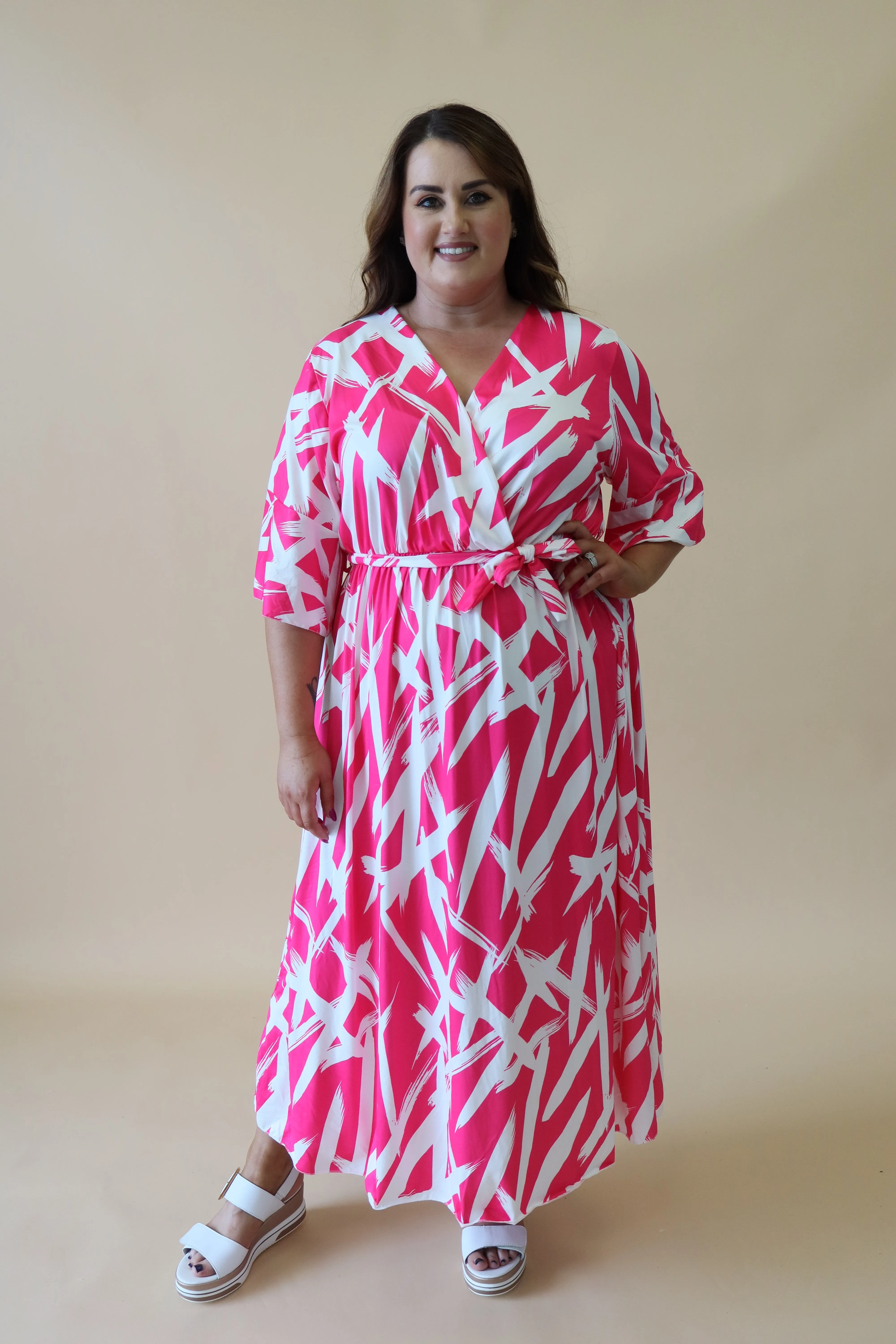 Mali Faux Wrap Dress in Pink Print