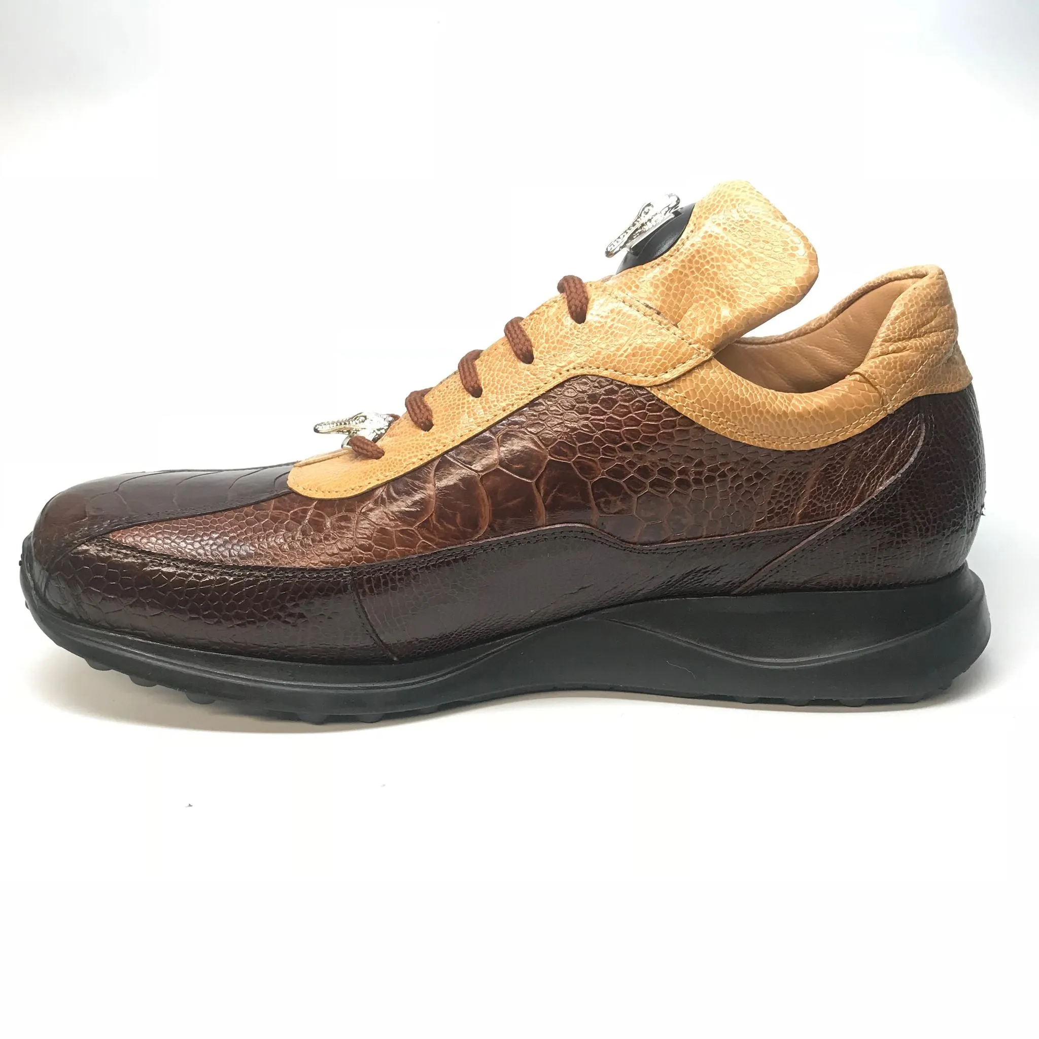 Mauri 8727 Brown Caramel Three-tone Ostrich Leg Sneakers