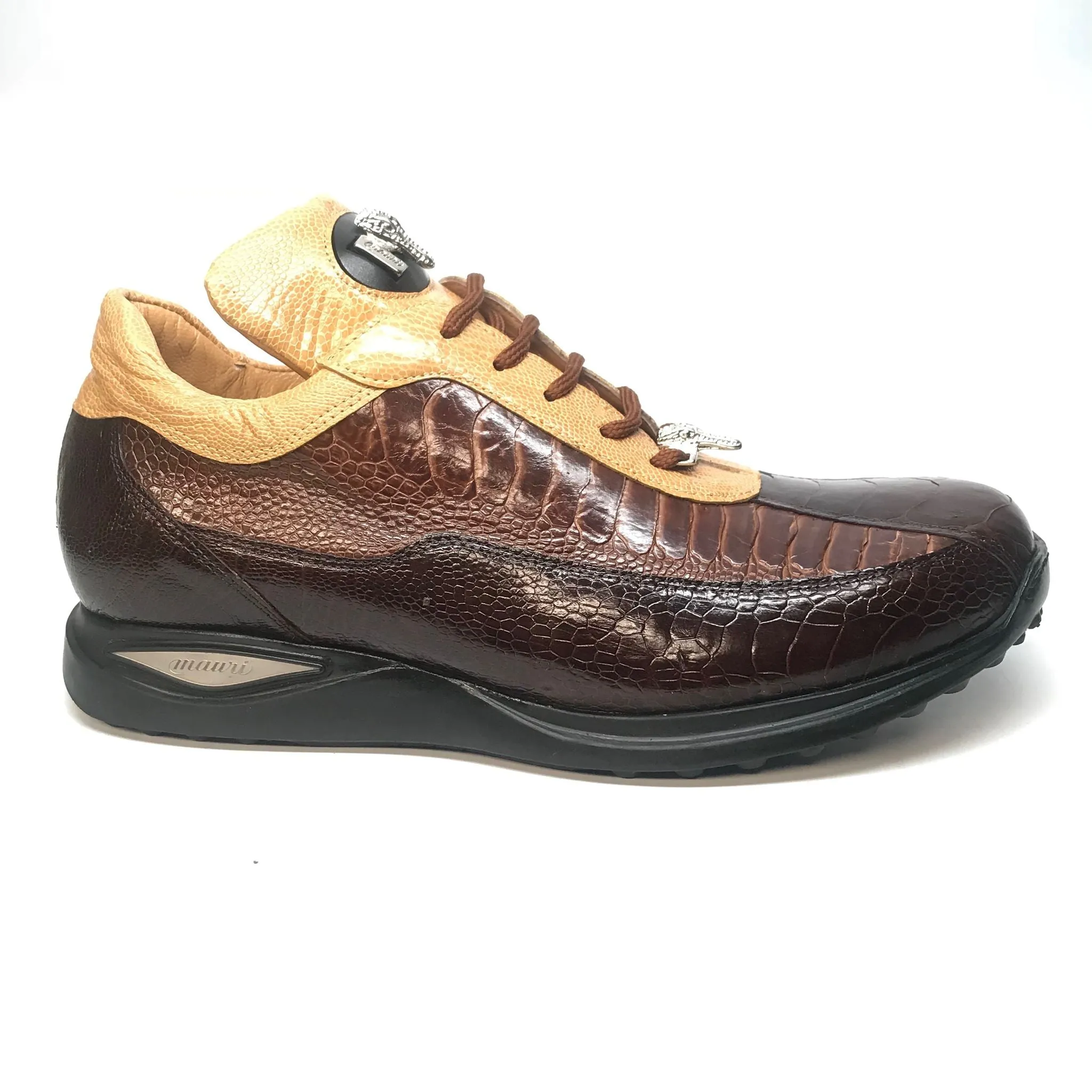 Mauri 8727 Brown Caramel Three-tone Ostrich Leg Sneakers